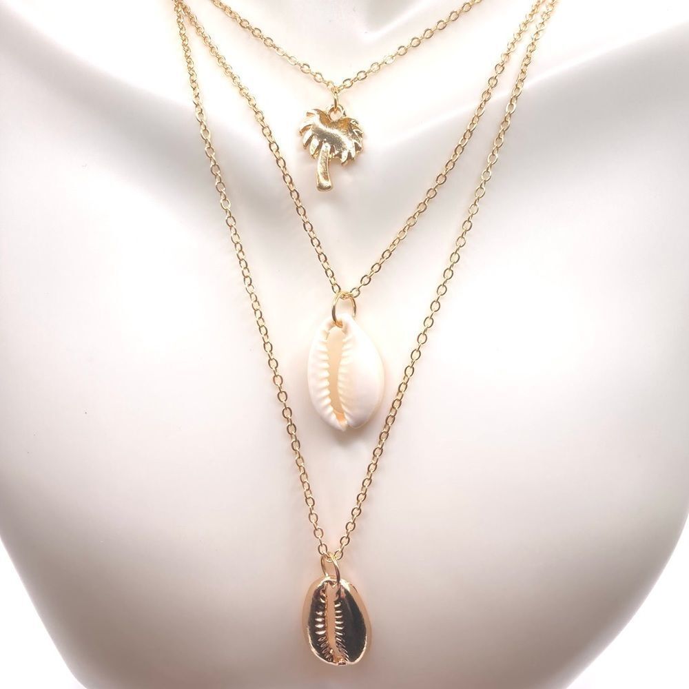 Gold Coconut Tree Shell Layered Pendant Necklace